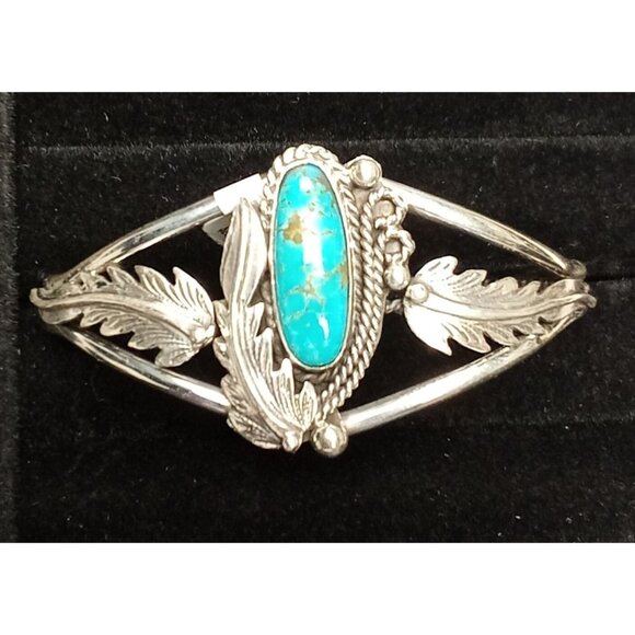 Navajo Handmade Women's Cuff Bracelet Beautiful (Kingman Mined Turquoise) - Picture 1 of 7